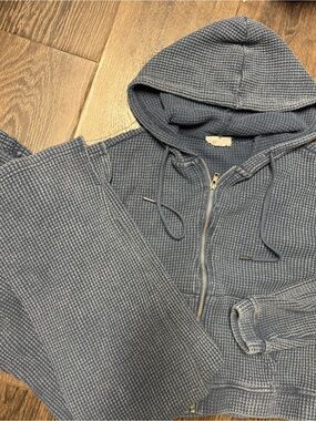 Women’s Blue Waffle-Knit Zip Hoodie and pants set